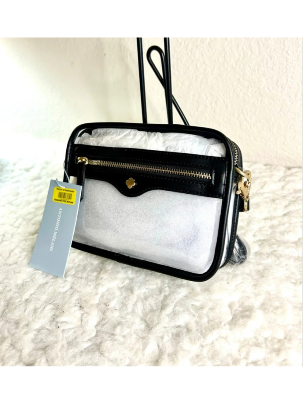 NWT Antonio Melani Clear Contrast Trim Camera Crossbody Bag.